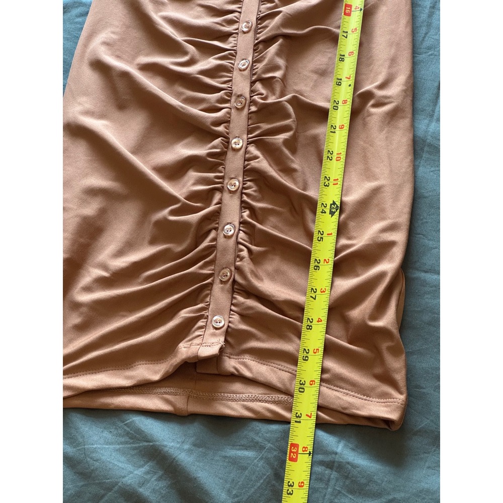 NWT L'EAU Berlin Button Up Mini Dress Chic Brown Ruched Long Sleeve Small Twee - Picture 9 of 10